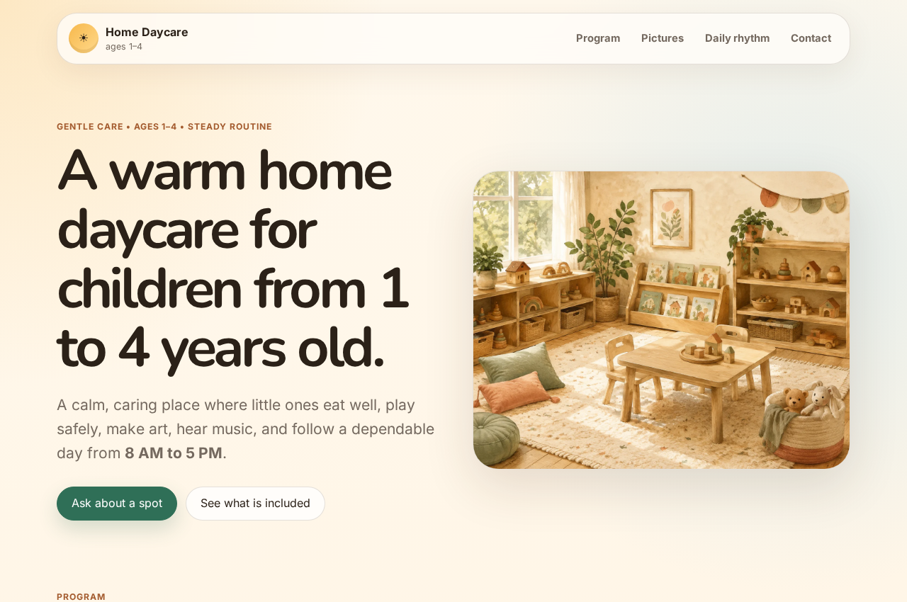 Playhouse Daycare website showing its introduction and illustrated playroom